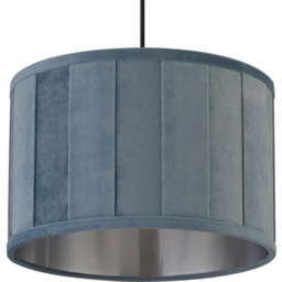Lighting Collection Pastel Turquoise Velvet Pleat Drum Lamp Shade 30cm - Size: 22 x 32 x 32cm - Pastel Turquoise and Brushed Silver - Wilko