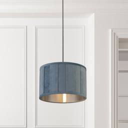 Lighting Collection Pastel Turquoise Velvet Pleat Drum Lamp Shade 30cm - Size: 22 x 32 x 32cm - Pastel Turquoise and Brushed Silver - Wilko - thumbnail 3