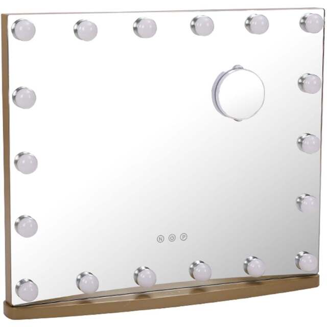 Living and Home White Rectangular Hollywood LED Makeup Mirror with 10X Magnification - Size: 48.5 x 58 x 12cm - Gold - Wilko - image 1