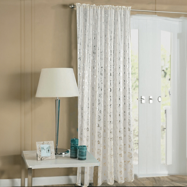Velosso Geneva Cream Foil Flower Voile Panel Curtain 150 x 137cm - Size: w 150 x D 137cm - Wilko - image 1