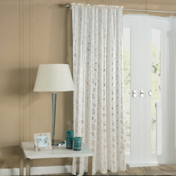 Velosso Geneva Cream Foil Flower Voile Panel Curtain 150 x 137cm - Size: w 150 x D 137cm - Wilko