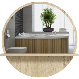 Portland Round Natural Wood Effect Bathroom Mirror 45cm - Size: 45 x 45 x 10cm - Brown - Wilko