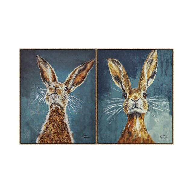 Set of 2 Ingram Curious Hare Framed Art Blue and Brown - Wilko - image 1