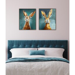 Set of 2 Ingram Curious Hare Framed Art Blue and Brown - Wilko - thumbnail 2