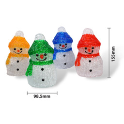 St Helens LED Acrylic Snowmen Christmas Decoration 4 Pack - Size: 9 x 9 x 15cm - Multi - Wilko - thumbnail 5