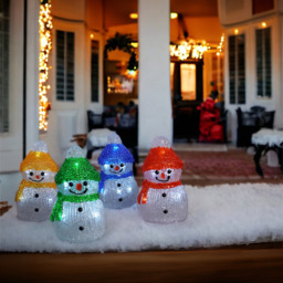St Helens LED Acrylic Snowmen Christmas Decoration 4 Pack - Size: 9 x 9 x 15cm - Multi - Wilko - thumbnail 4