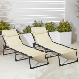 Neo Set of 2 Cream Folding Sun Loungers - Size: 1 Seater - Wilko