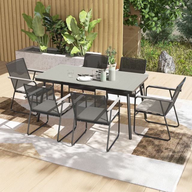 Outsunny 6 Seater Rattan Garden Dining Set Grey - Wilko - image 1