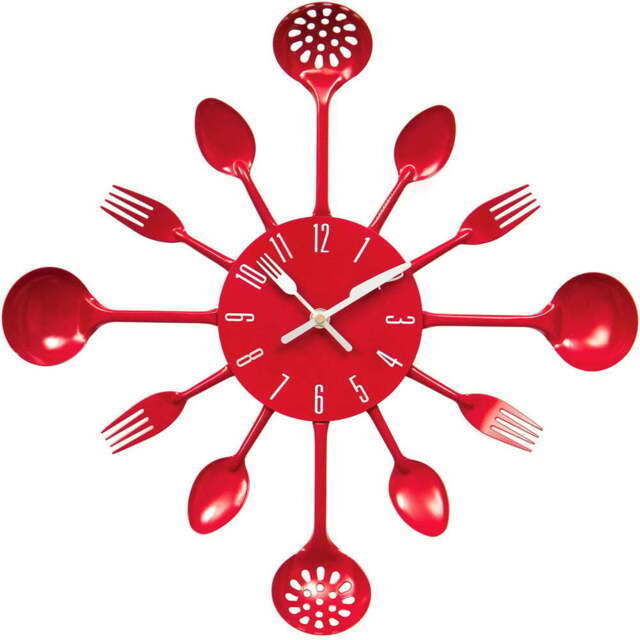 Premier Housewares Red Cutlery Metal Wall Clock 43cm - Size: 43 x 5 x 43cm - Wilko - image 1