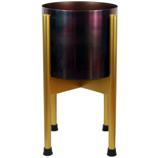 Botanik Gold and Iridescent Rainbow Metal Planter with Stand 38.5 x 18cm - Size: 38.5 x 18 x 18cm - Wilko - image 1