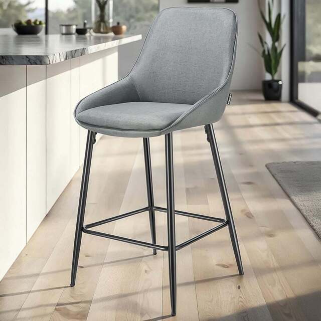 tectake Siera Grey and Black Woven Fabric Bar Stool Set of 2 - Wilko - image 1