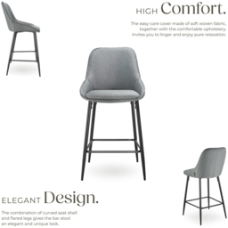 tectake Siera Grey and Black Woven Fabric Bar Stool Set of 2 - Wilko - thumbnail 4