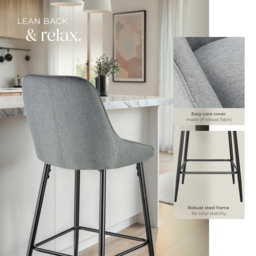 tectake Siera Grey and Black Woven Fabric Bar Stool Set of 2 - Wilko - thumbnail 5