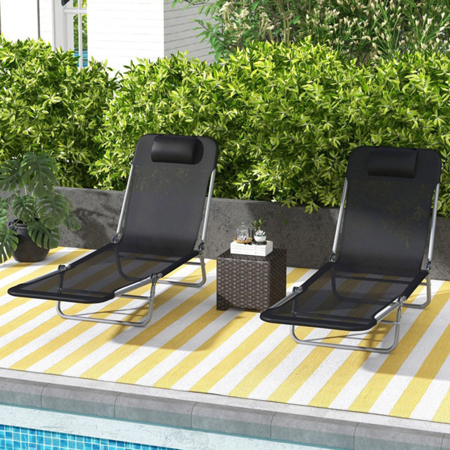 Outsunny Set of 2 Black Folding Sun Lounger with Headrest - Size: 27.5 x 56 x 182cm - Wilko - image 1