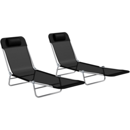 Outsunny Set of 2 Black Folding Sun Lounger with Headrest - Size: 27.5 x 56 x 182cm - Wilko - thumbnail 3