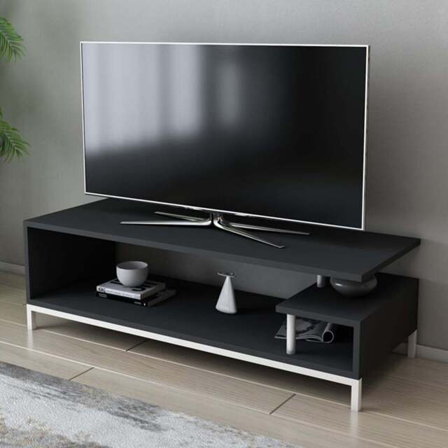 Decorotika Reilly 2 Shelf White and Anthracite TV Unit - Size: 38 x 120 x 45cm - Multi - Wilko - image 1