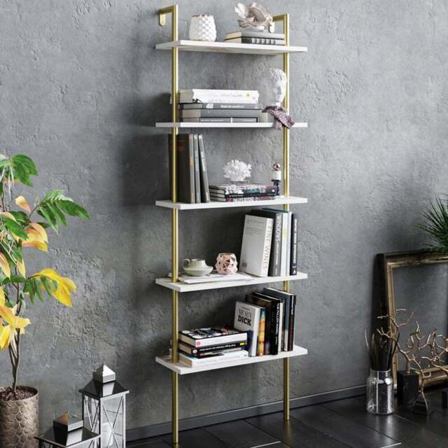 Decorotika Paulina 5 Shelf White Marble and Gold Bookshelf - Size: 174 x 60 x 22cm - Multi - Wilko - image 1