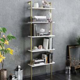 Decorotika Paulina 5 Shelf White Marble and Gold Bookshelf - Size: 174 x 60 x 22cm - Multi - Wilko