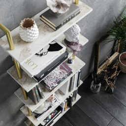 Decorotika Paulina 5 Shelf White Marble and Gold Bookshelf - Size: 174 x 60 x 22cm - Multi - Wilko - thumbnail 6