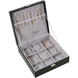 H&O Direct 2 Tier Black Travel Jewellery Box - Size: 9 x 26.5 x 26.5cm - Wilko - thumbnail 4