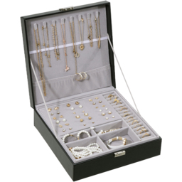 H&O Direct 2 Tier Black Travel Jewellery Box - Size: 9 x 26.5 x 26.5cm - Wilko - thumbnail 3