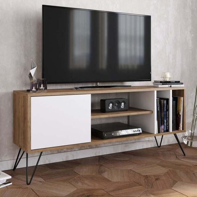 Decorotika Mistico Walnut and White TV Unit - Size: 58.4 x 140 x 35.5cm - Multi - Wilko - image 1