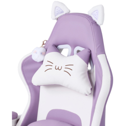 Living and Home White and Purple Cat Ear Design Gaming Chair with Massage Lumbar Pillow - Size: 123 x 59 x 88cm - White + Purple - Wilko - thumbnail 7