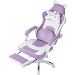 Living and Home White and Purple Cat Ear Design Gaming Chair with Massage Lumbar Pillow - Size: 123 x 59 x 88cm - White + Purple - Wilko - thumbnail 3