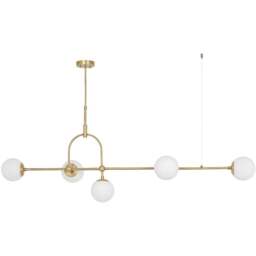 Merano Cosenza Antique Brass and Opal Glass 5 Light Ceiling Light - Size: 44.5 x 162 x 93.5cm - Brown - Wilko