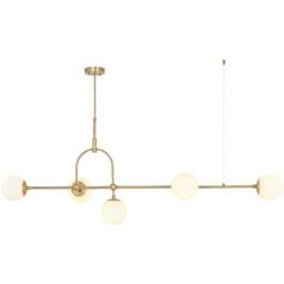 Merano Cosenza Antique Brass and Opal Glass 5 Light Ceiling Light - Size: 44.5 x 162 x 93.5cm - Brown - Wilko - thumbnail 4