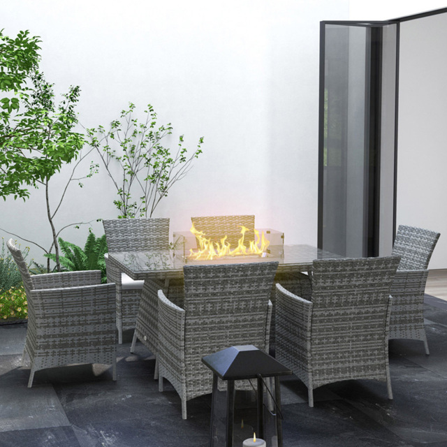 Outsunny Rattan 6 Seater Dining Sets with 50000 BTU Burner Table Grey - Wilko - image 1
