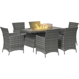 Outsunny Rattan 6 Seater Dining Sets with 50000 BTU Burner Table Grey - Wilko - thumbnail 3