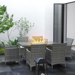 Outsunny Rattan 6 Seater Dining Sets with 50000 BTU Burner Table Grey - Wilko - thumbnail 1
