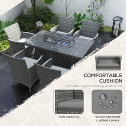 Outsunny Rattan 6 Seater Dining Sets with 50000 BTU Burner Table Grey - Wilko - thumbnail 6