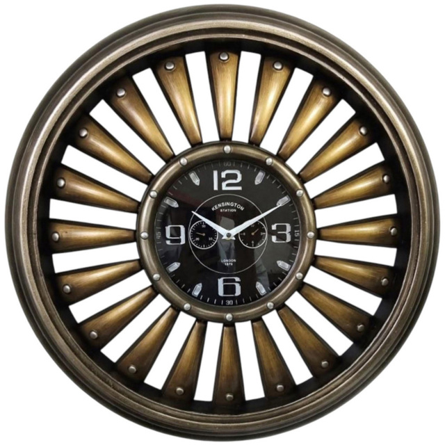 Acacia Home Golden Round Wall Clock 63cm - Size: 63 x 63 x 9cm - Wilko - image 1