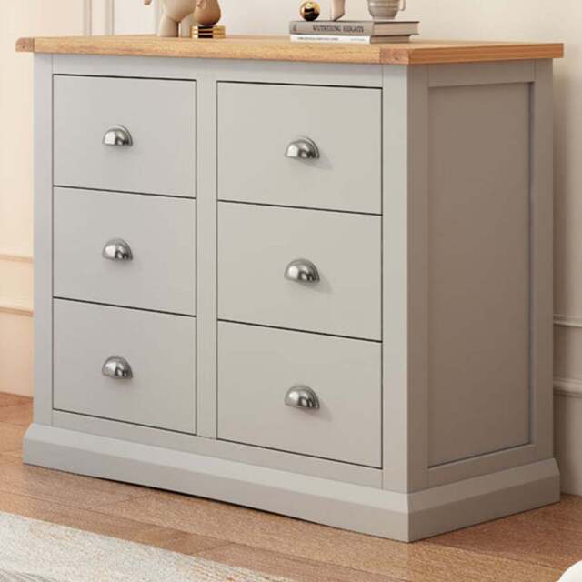 Cabinet Bits Loreo 6 Drawer Grey Chrome Cup Handle Chest of Drawers - Wilko - image 1