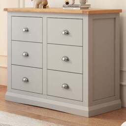 Cabinet Bits Loreo 6 Drawer Grey Chrome Cup Handle Chest of Drawers - Wilko