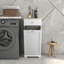 HOMCOM Single Drawer White Bathroom Cabinet with Folding Laundry Hamper - Size: 90.5 cm x 40.0 cm x 40.0 cmcm - Wilko - thumbnail 6