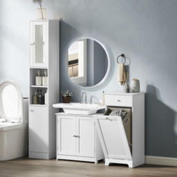 HOMCOM Single Drawer White Bathroom Cabinet with Folding Laundry Hamper - Size: 90.5 cm x 40.0 cm x 40.0 cmcm - Wilko - thumbnail 4