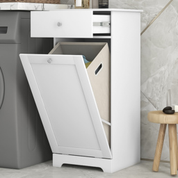 HOMCOM Single Drawer White Bathroom Cabinet with Folding Laundry Hamper - Size: 90.5 cm x 40.0 cm x 40.0 cmcm - Wilko