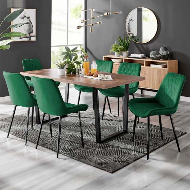 Furniturebox Solo Cesano 6 Seater Dining Set Brown Green and Black - Wilko - image 1
