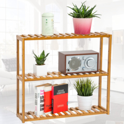 tectake 3 Shelf Bamboo Standing Bathroom Storage Rack - Size: 54.5 x 15 x 60cm - Brown - Wilko - thumbnail 4
