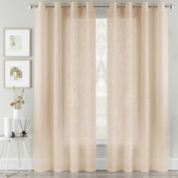 Tyrone Textiles Crete Natural Linen Look Eyelet Voile Panel Curtains 140 x 229cm - Size: W 140 x D 229cm - Wilko
