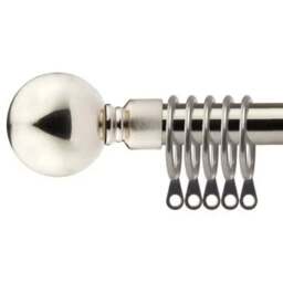 New Edge Blinds 160-300cm Extendable Brushed Silver Sphere Metal Curtain Pole - Size: 160 - 300cm - Wilko
