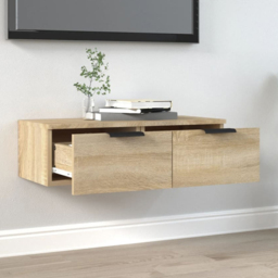vidaXL 2 Drawer Sonoma Oak Wall Mounted Cabinet - Size: 20 x 68 x 30cm - Brown - Wilko