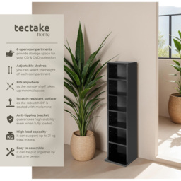 tectake Juliane 6 Shelf Black CD Shelf - Size: 90 x 21 x 20cm - Wilko - thumbnail 6