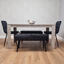 Kosy Koala Rocco 4 Seater Wooden Velvet Dining Bench Set Stone Grey and Black - Wilko - thumbnail 4