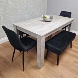 Kosy Koala Rocco 4 Seater Wooden Velvet Dining Bench Set Stone Grey and Black - Wilko