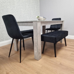Kosy Koala Rocco 4 Seater Wooden Velvet Dining Bench Set Stone Grey and Black - Wilko - thumbnail 7