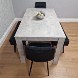 Kosy Koala Rocco 4 Seater Wooden Velvet Dining Bench Set Stone Grey and Black - Wilko - thumbnail 6